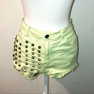 YELLOW BOOTY SHORTS W/ GOLD STUDS